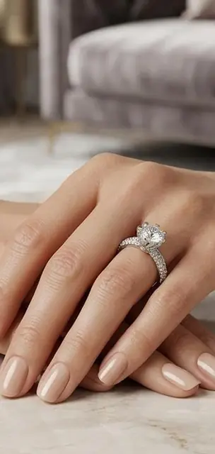 خاتم Silver Diamond ستانلس ستيل - مقاوم للصدأ شامل ضمان