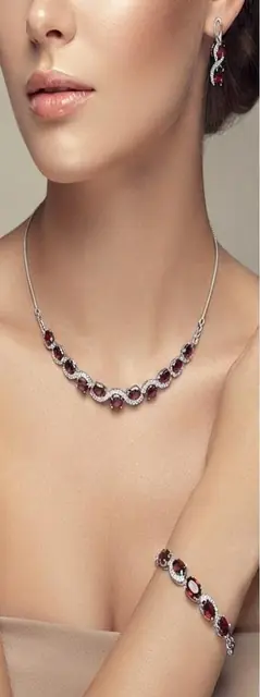 طقم كوليه Red gemstone ستانلس ستيل - مقاوم للصدأ شامل ضمان