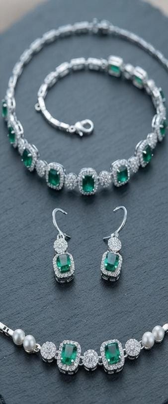 طقم كوليه Green gemstone ستانلس ستيل - مقاوم للصدأ شامل ضمان