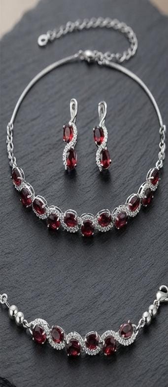 طقم كوليه Red gemstone ستانلس ستيل - مقاوم للصدأ شامل ضمان